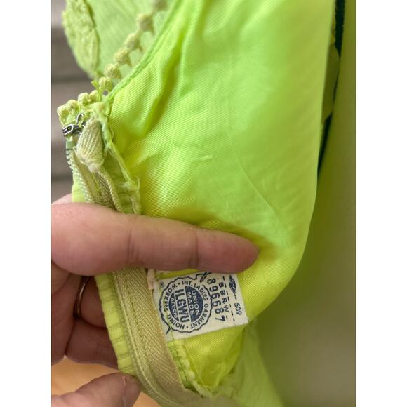 Vintage 60s Lime Green Lace Applique Maxi Party Dress - Picture 8 of 9